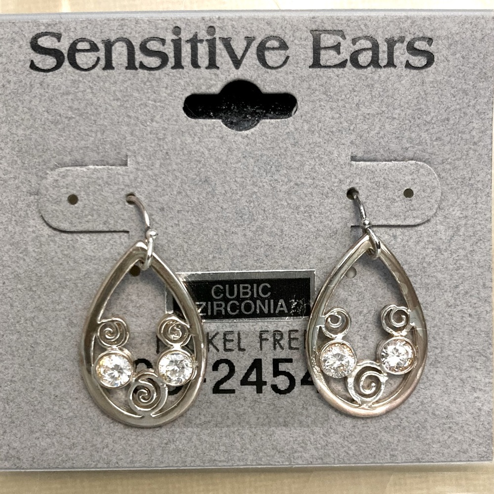 Sensitive Ears Nickel Free CZ Dangle Tear Drop earrings
